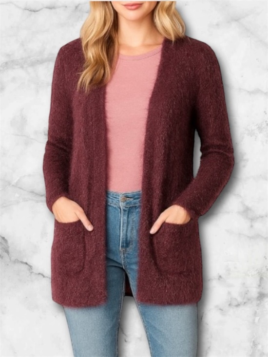 Pins & Needles Sweaters - Urban Outfitters Pins & Needles Eyelash Knit Open Cardigan Plum Boho Size M